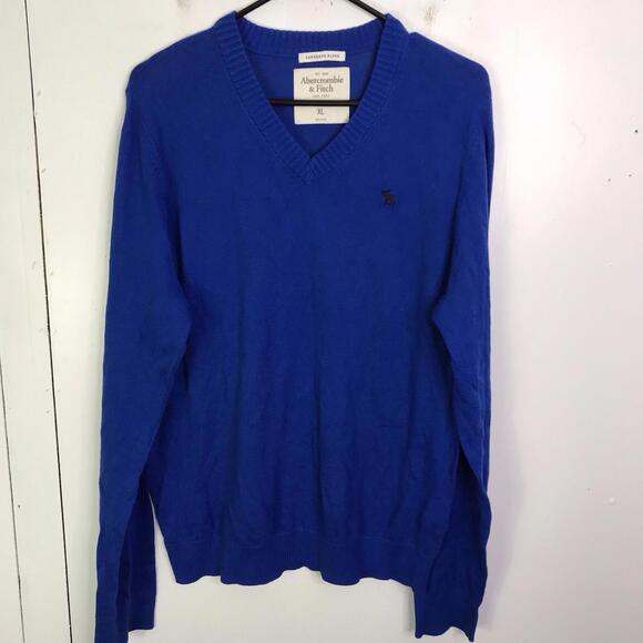 Abercrombie Fitch Sweater Mens XL Cashmere Blend V Neck Moose Logo Preppy - Picture 1 of 7